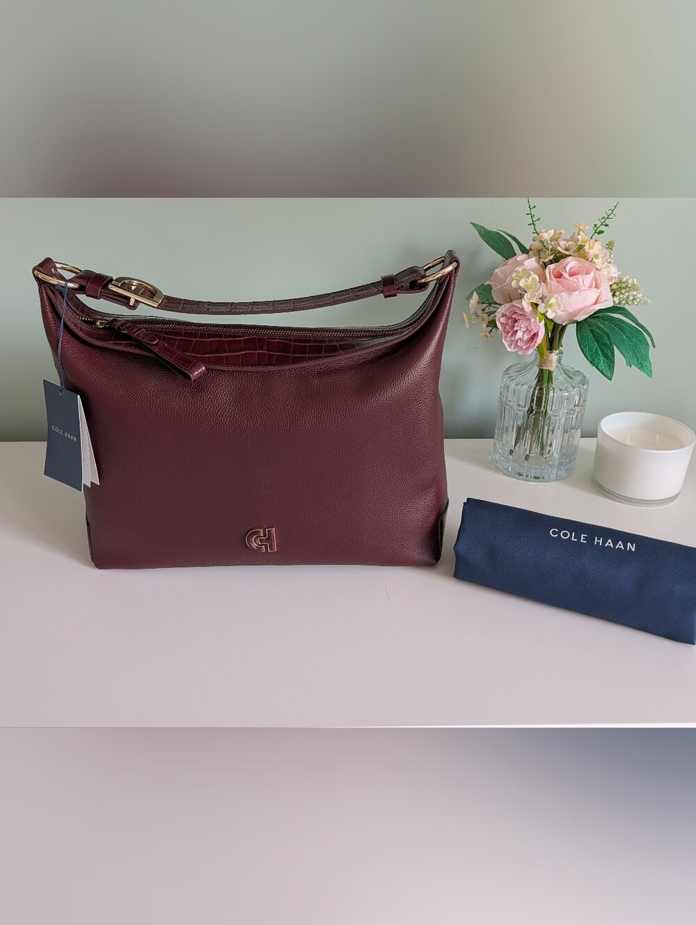 Cole Haan Kamila Hobo Bag Bloodstone Leather NWT